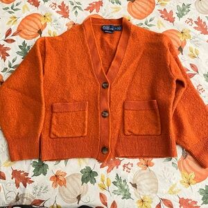 Polo Ralph Lauren Sweater youth Medium Merino Wool Cardigan Orange